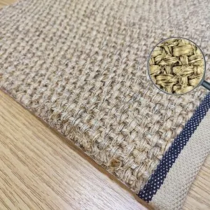 sisal rug PANAMA 113, with ecru border, blue stitching and beige natural mat color