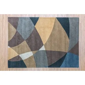 carpet offer in Greece with color: colorful linear pattern blue, ecru, brown, gray