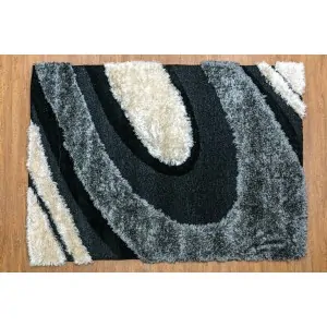 Carpet color large circular pattern gray, black, cream Makis tselios handmade in greece