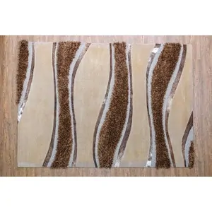 Tselios carpet color: Cream-off-white with wide stripes of brown fluffy carpet, reminiscent of a zebra.