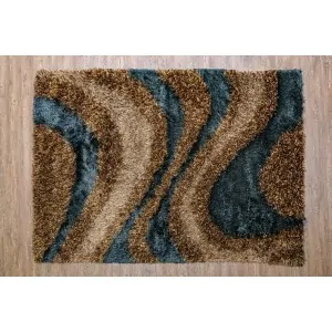 OFFER HANDMADE RUG MAKIS TSELIOS Artificial silk brown and blue