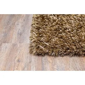 Artificial silk olive brown and blue stripes rug