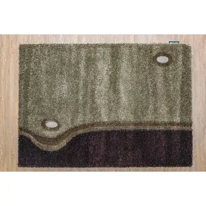 PIERRE CARDIN HANDMADE ARTIFICIAL SILK RUG : dark olive-brown with patterns.