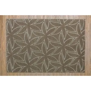 Brown - beige wool with flower pattern, machine carpet New Zealand