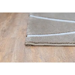 WOOL CARPET NEW ZEALAND dark beige with abstract white lines