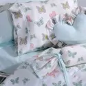 σετ ημιδιπλα σεντόνια για το παιδικό δωμάτιο λευκά με πολύχρωμες ροζ, πράσινες, γαλάζιες πεταλούδες