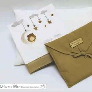 baby bed sheets set for cribs with pattern brown owl and moon with stars