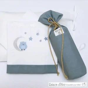βρεφικα σεντονάκια κούνιας  «Raison d'etre» με σχέδιο κουκουβάγια που ονειρεύεται και άστρα που κρέμονται από σύννεφα, μπλε