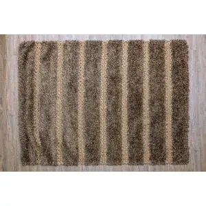 HANDMADE INDIAN ARTIFICIAL SILK RUG BROWN AND BEIGE