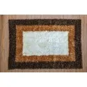Color: geometric rug with a rectangular parallelogram, ice white with a camel brown border and a second dark brown border
