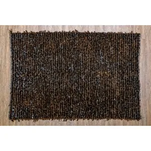 Color: dark brown bouclé carpet with yellow hues