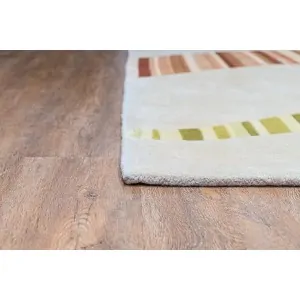 HANDMADE ACRYLIC RUG GEOMETRIC beige carpet with parallel ripple patterns