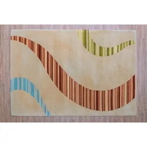 Color: beige carpet with parallel ripple patterns of red, green and blue, with beige waters