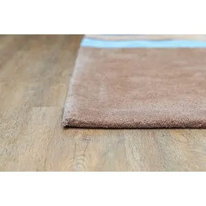 MODERN CARPET OFFER beige cigar rug, half with wide asymmetrical stripes light blue, blue, dark brown