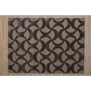 HANDMADE ACRYLIC RUG GEOMETRIC PATTERN BEIGE AND BROWN