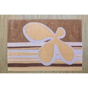 HANDMADE ACRYLIC RUG FLORAL PATTERN  camel with asymmetrical roots beige, white, yellow