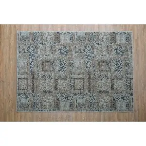 ECO RUG MATRIX BOHO PATTERN gray with repeating ethnic pattern in beige, black and brown shades