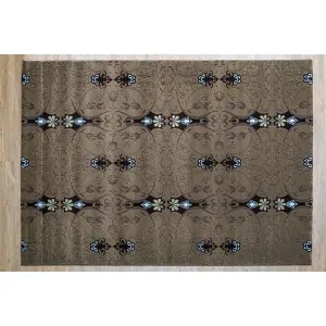 Color: dark beige with geometric classic patterns in brown and black.