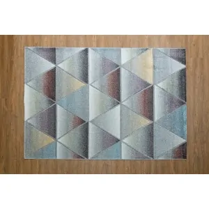 carpet Color: off-white geometric with rhombus shapes in various colors, purple, siel, yellow, red
