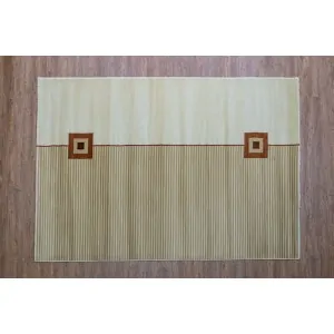 Color: ecru and beige striped with 2 squares in orange