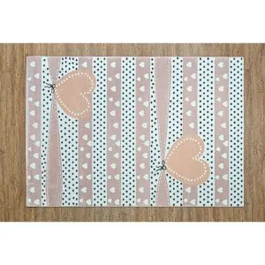 carpet with pink and black hearts on the floor at lefko shop corinth peloponnisos