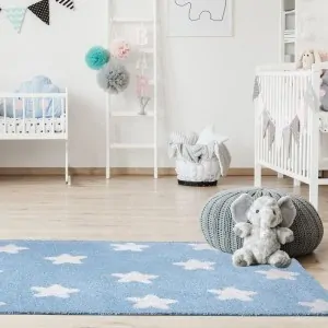 SHAGGY COCOON BABY ROOM RUG BLUE STARS