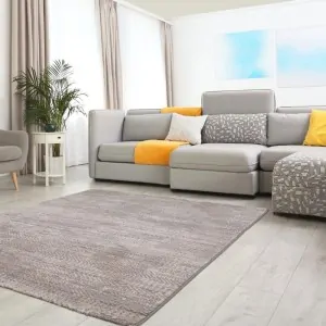 beige living room with the brown beige carpet with golden veins