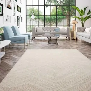 cream carpet loom custom size in a minimal decorated living room in Greece