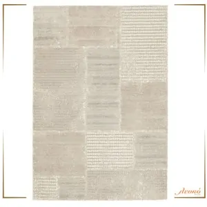 ECRU BEIGE PATCHWORD DESIGN RUG THAT IS MADE IN CUSTOM DIMENSIONS IN LEFKO STORE