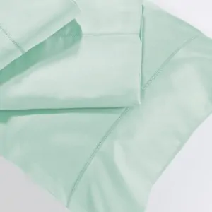 Aqua sheet set with pillowcases down town cotton satin from the linen store in Greece Lefko