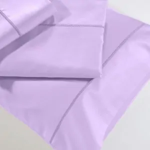 Lilac sheet set with pillowcases down town cotton satin from the linen store in Greece Lefko