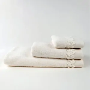 three towels cream set 100% cotton with crochet in lefko store korinthos, peloponnese