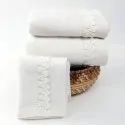 white crochet bath towels by Liolios home Korinthia