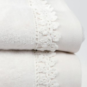 SET BATH TOWELS SMALL FLOWER CREAM