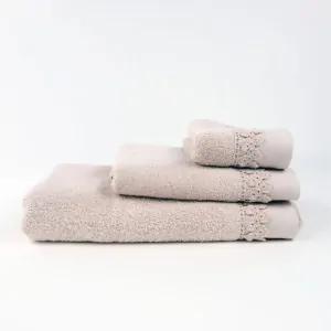 three towels beige set 100% cotton with crochet in lefko store korinthos, peloponnese