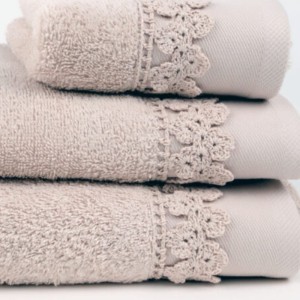 SET BATH TOWELS SMALL FLOWER BEIGE