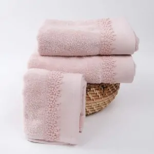 SET BATH TOWELS MARGARITA PINK LACE liolios home greece