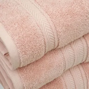 3 BATH TOWELS IN BATHROOM pink rose BY LIOLIOS HOME GREECE