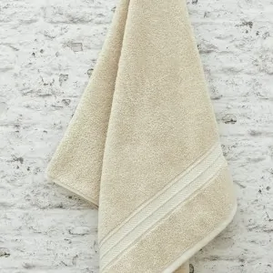 HANGED BATH TOWELS, SAND COLOR IN LEFKO STORE KORINTHOS