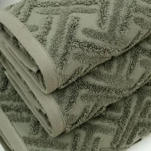 dusty green milano towels set by greek brand Liolios Home in Lefko Corinth