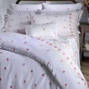 white floral sheet set with pink-fuchsia roses Down Town