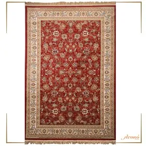 classic red carpet with beige frame and pattern of flowers