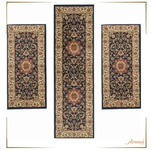 Blue, beige, brown 3 pieces bedroom set with classic rugs 1916