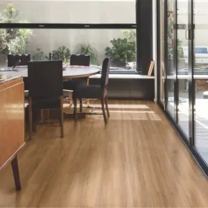 office with vinyl flooring, warm wood color