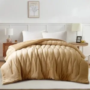 Color: Camel, Quality: 100% Jacquard Flannel duvet on a bed