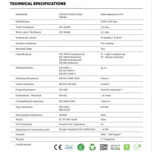 τεχνικές προδιαγραφές και πιστοποιήσεις βινυλικού δαπέδου emperor adore floor