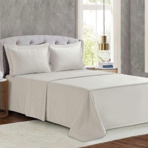 Μπεζ σετ σεντόνια με μαξιλαροθήκες liolios home βαμβάκι σατέν από το κατάστημα λευκών ειδών Λευκό