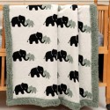 blanket spread on baby's crib white - green and black elephants in Lefko spiti shop Greece