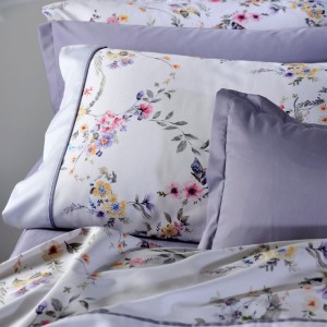 white floral sheet set with purple-fuchsia flowers Down Town