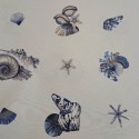 fabric with printed blue shells ideal for summer greek house curtains